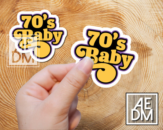 70s Baby Sticker Retro Font Glossy Finish Vinyl Kiss Cut