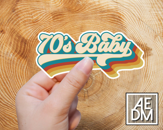 70s Baby Sticker Retro Font w/ Customizable Colors Vinyl Kiss Cut