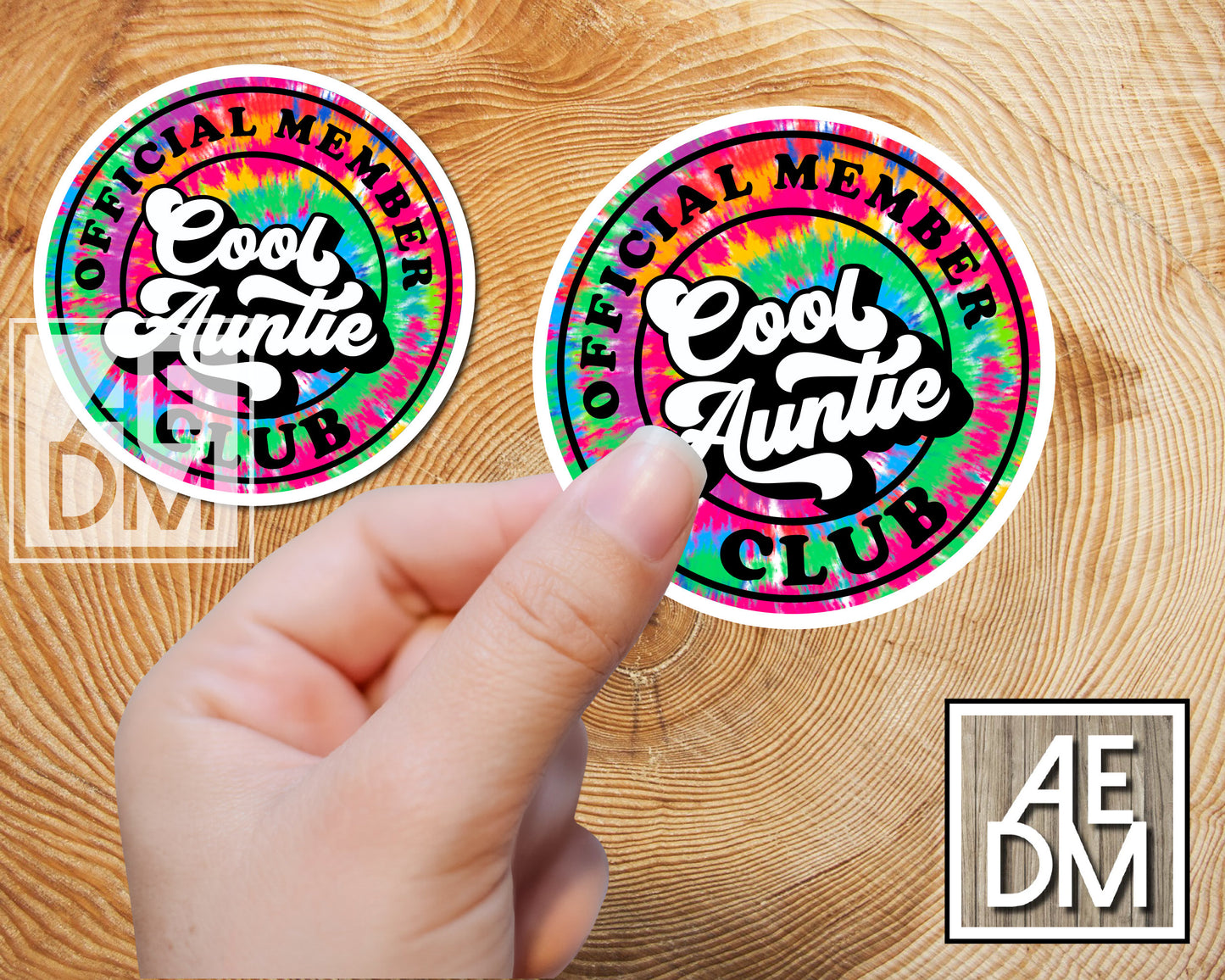 Cool Auntie Club Sticker Tie Dye Retro Font Vinyl Kiss Cut