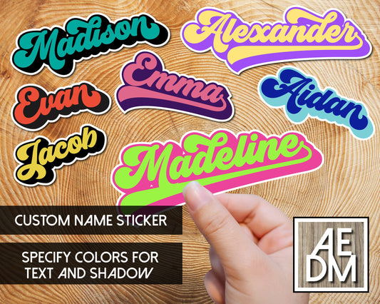 Personalized Sticker Retro Font Customizable Colors Vinyl Kiss Cut