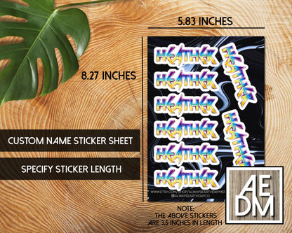 Personalized Sticker Sheet Chrome Style Font Vinyl Kiss Cut